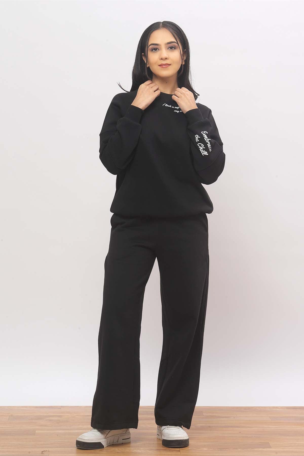 Black Oversized Sweatshirt + Wide Leg Jogger Co-ord Set