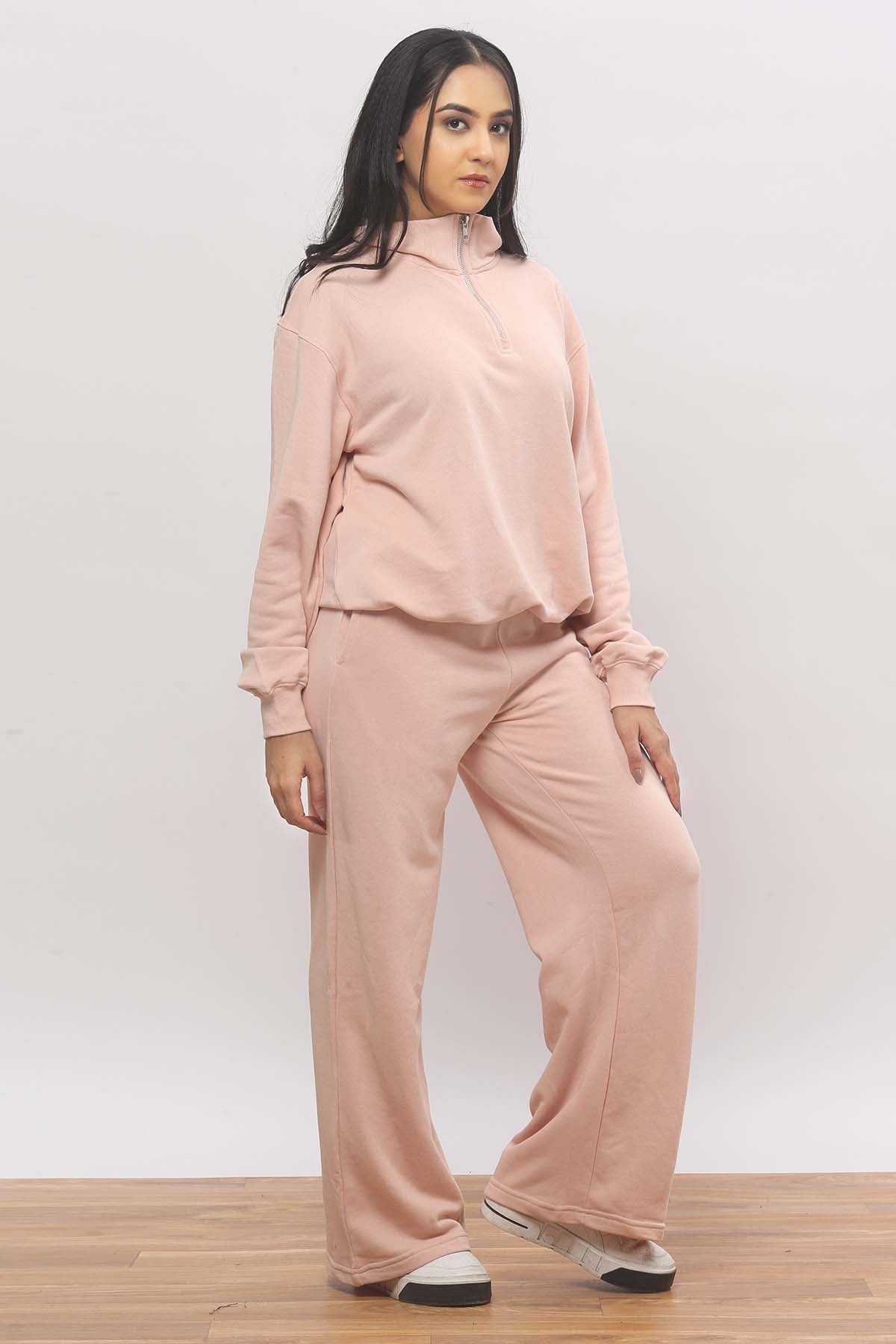 Baby Pink Half Zip Sweatshirt + Wide Leg Co-ord Set