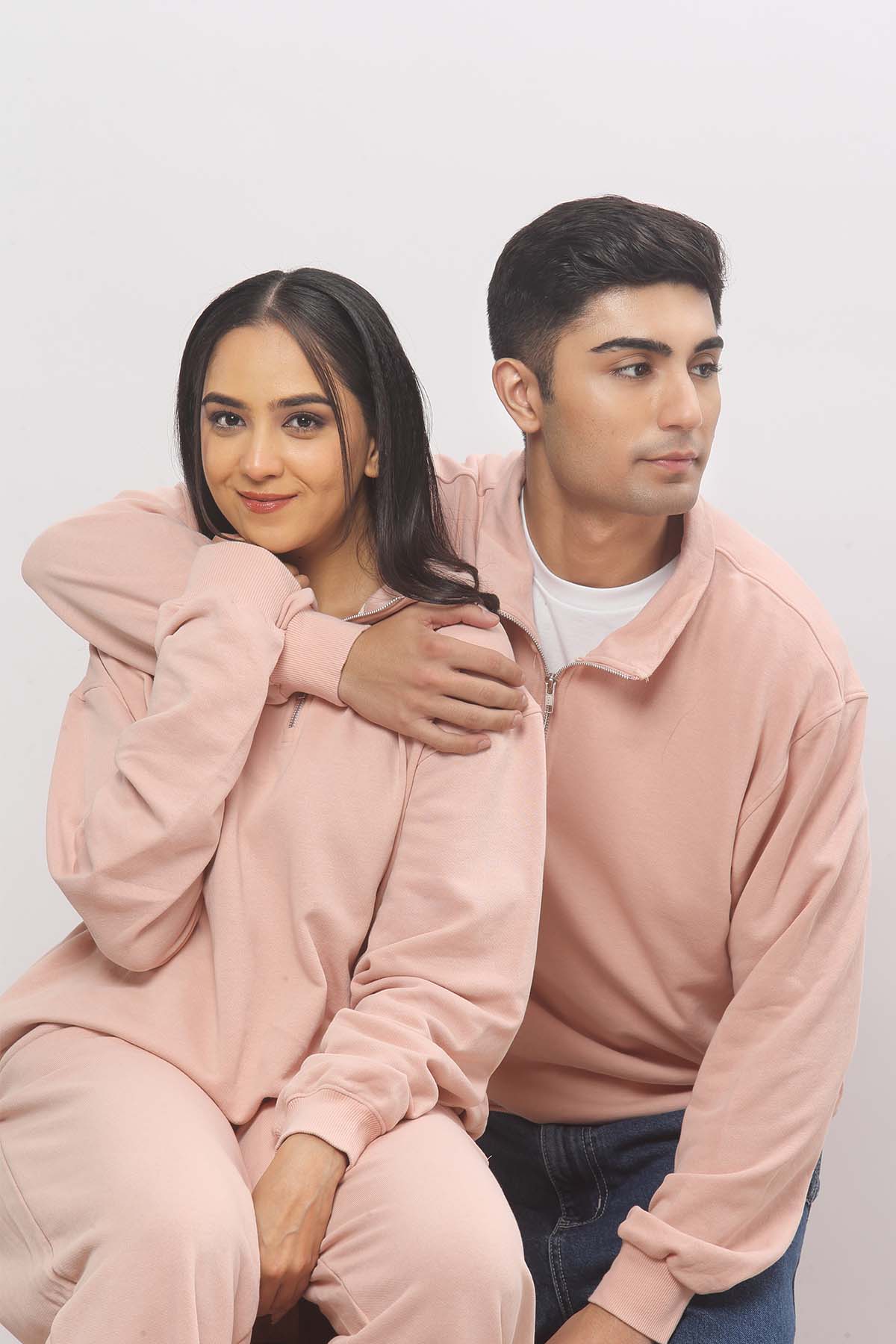 Baby Pink Half Zip Sweatshirt + Wide Leg Co-ord Set