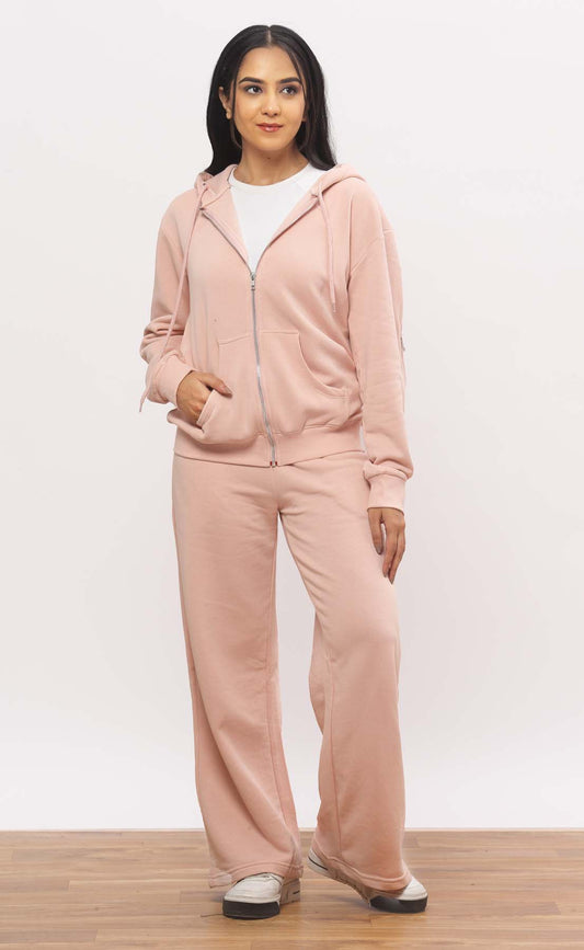 Baby Pink Zip Hoodie + Wide Leg Jogger Co-ord Set