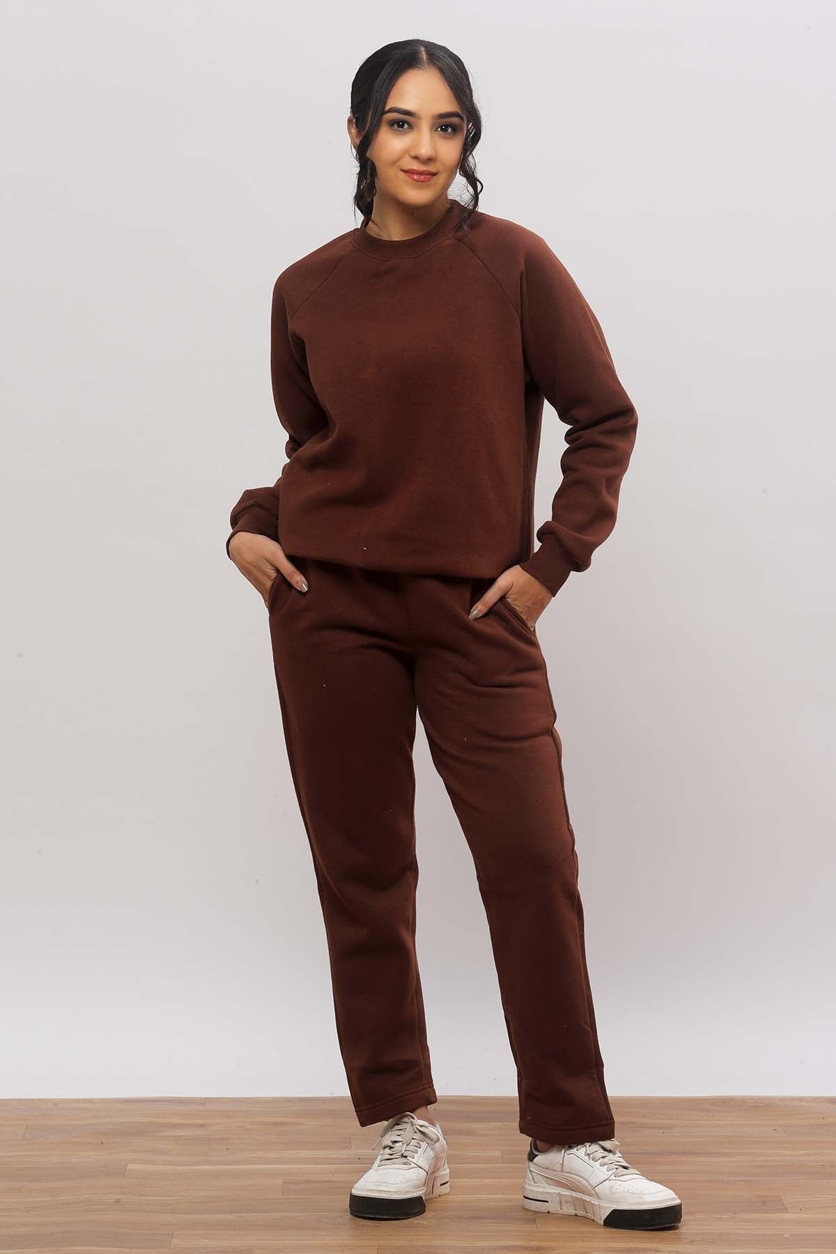 Brown Oversized Sweatshirt+ Straight Joggers Co-ord Set