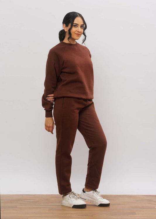 Brown Oversized Sweatshirt+ Straight Joggers Co-ord Set