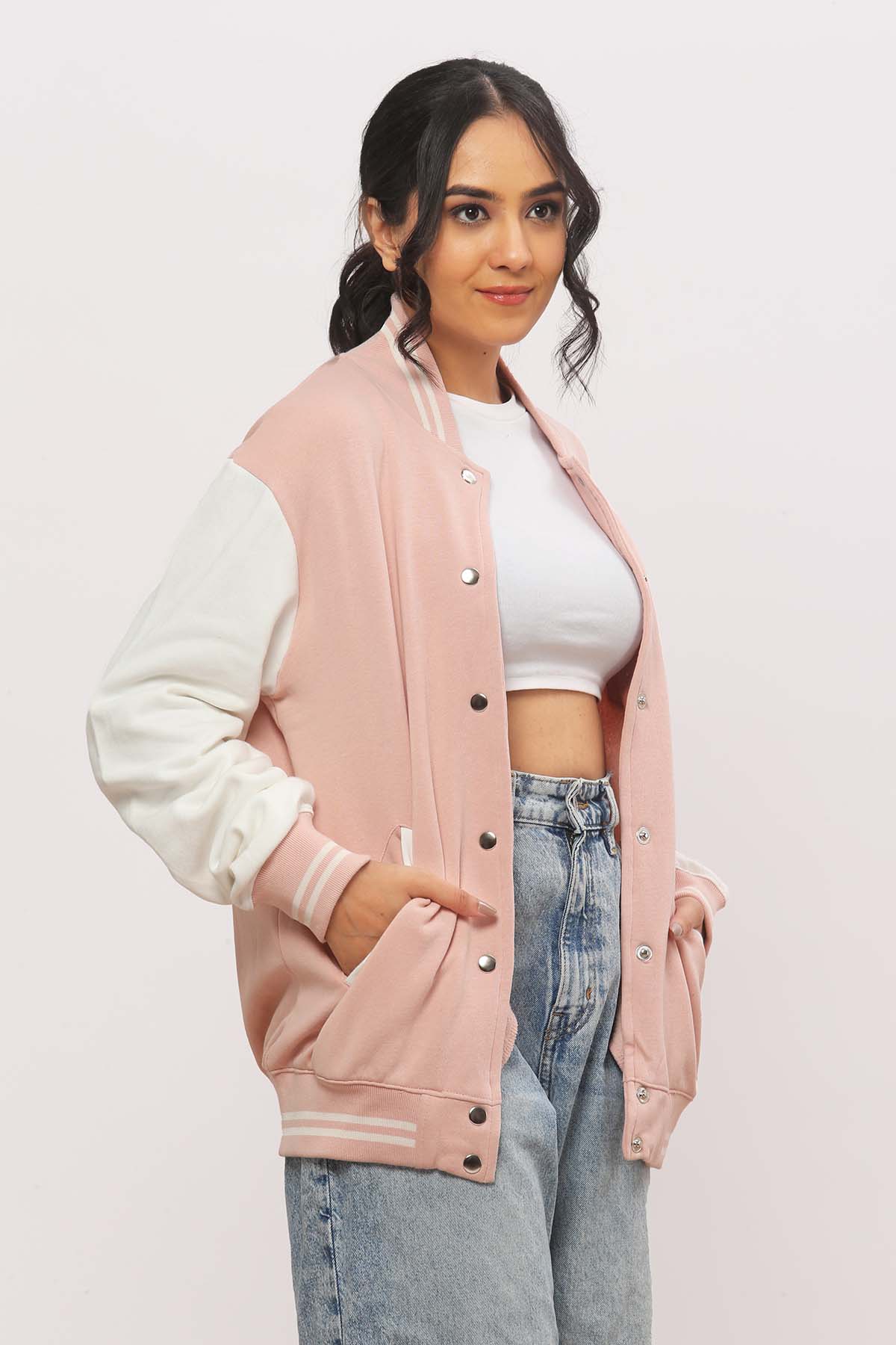 U Patch- Baby Pink Varsity Jacket