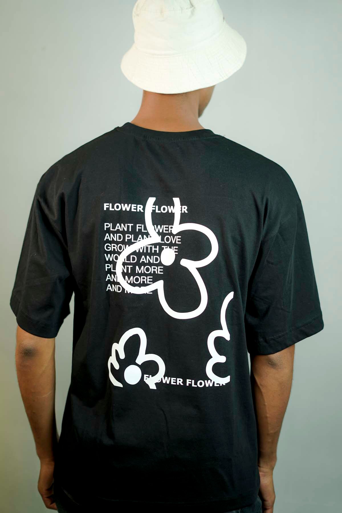 Flower Flower Oversized T-shirt-black