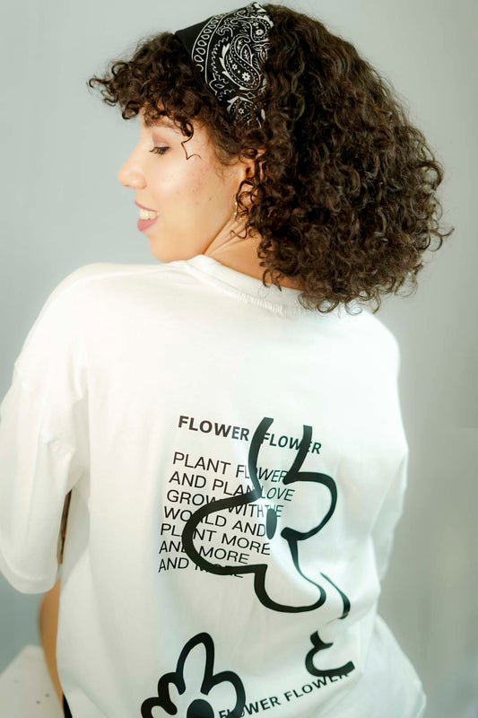 Flower Flower Oversized T-shirt-white