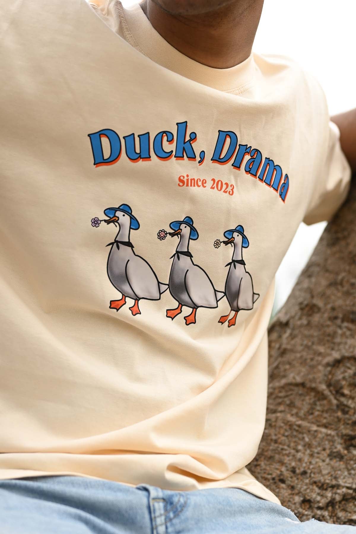 Duck Drama Oversized T-Shirt- Beige