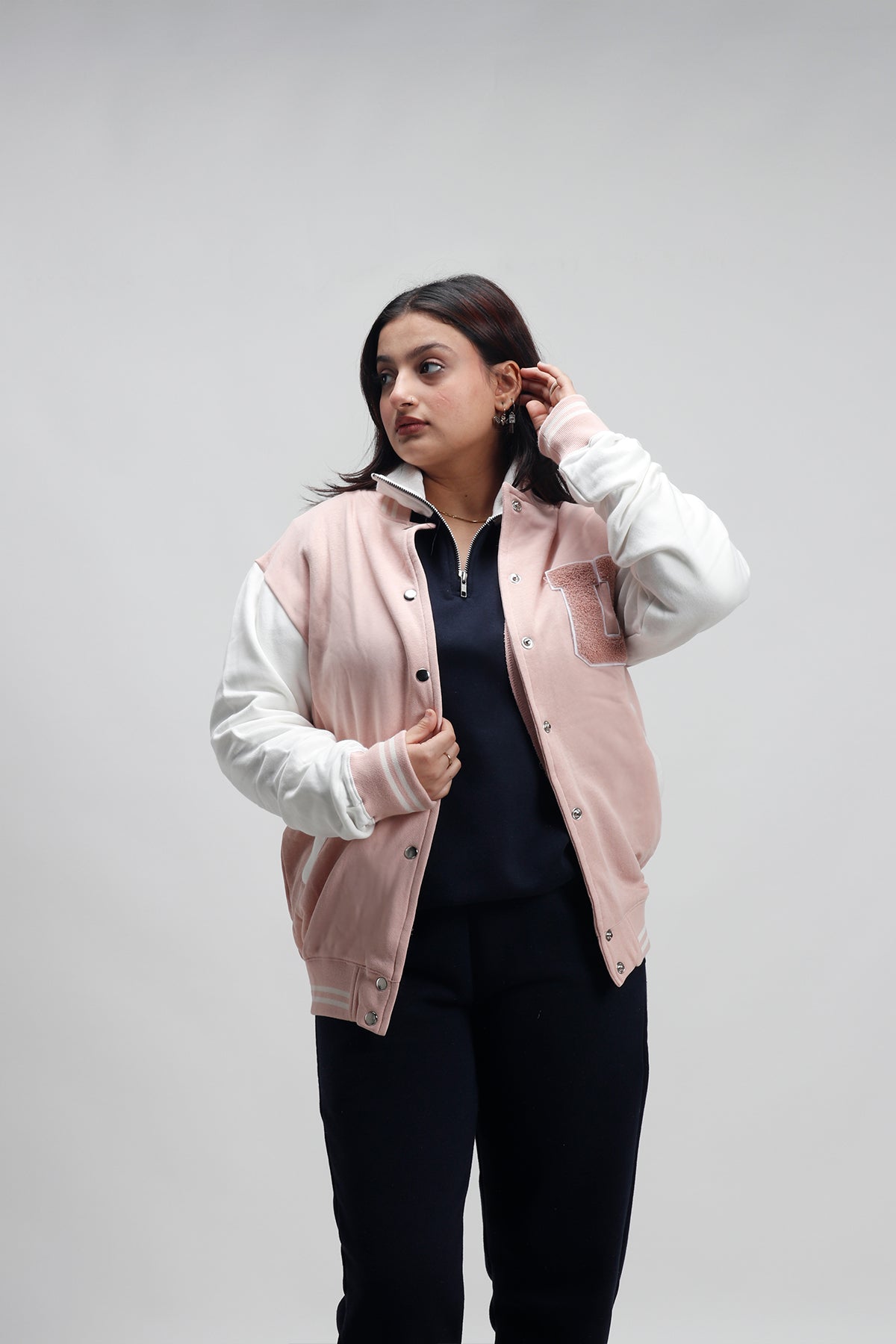 Pink clearance varsity jacket