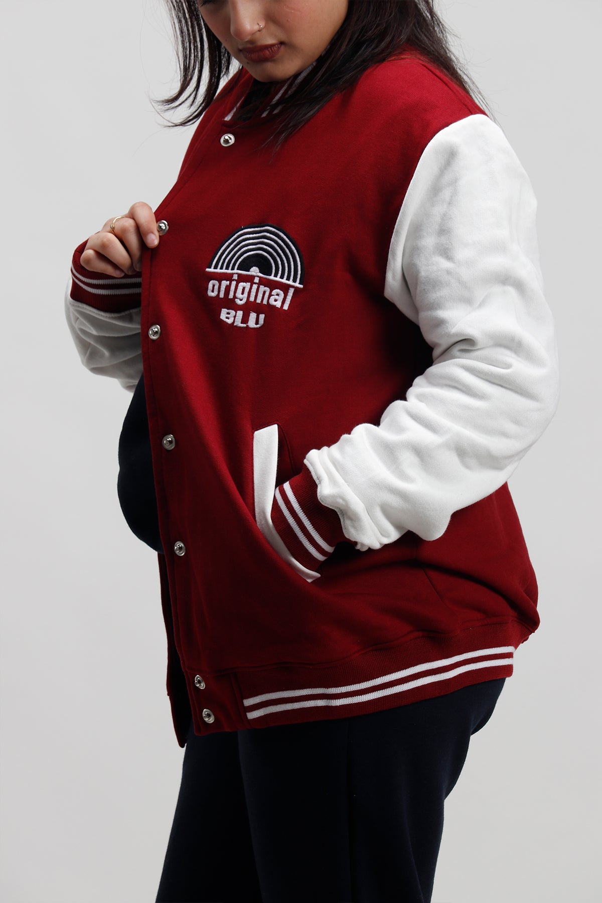 adidas Originals Burgundy Varsity Jacket | Urban Outfitters UK