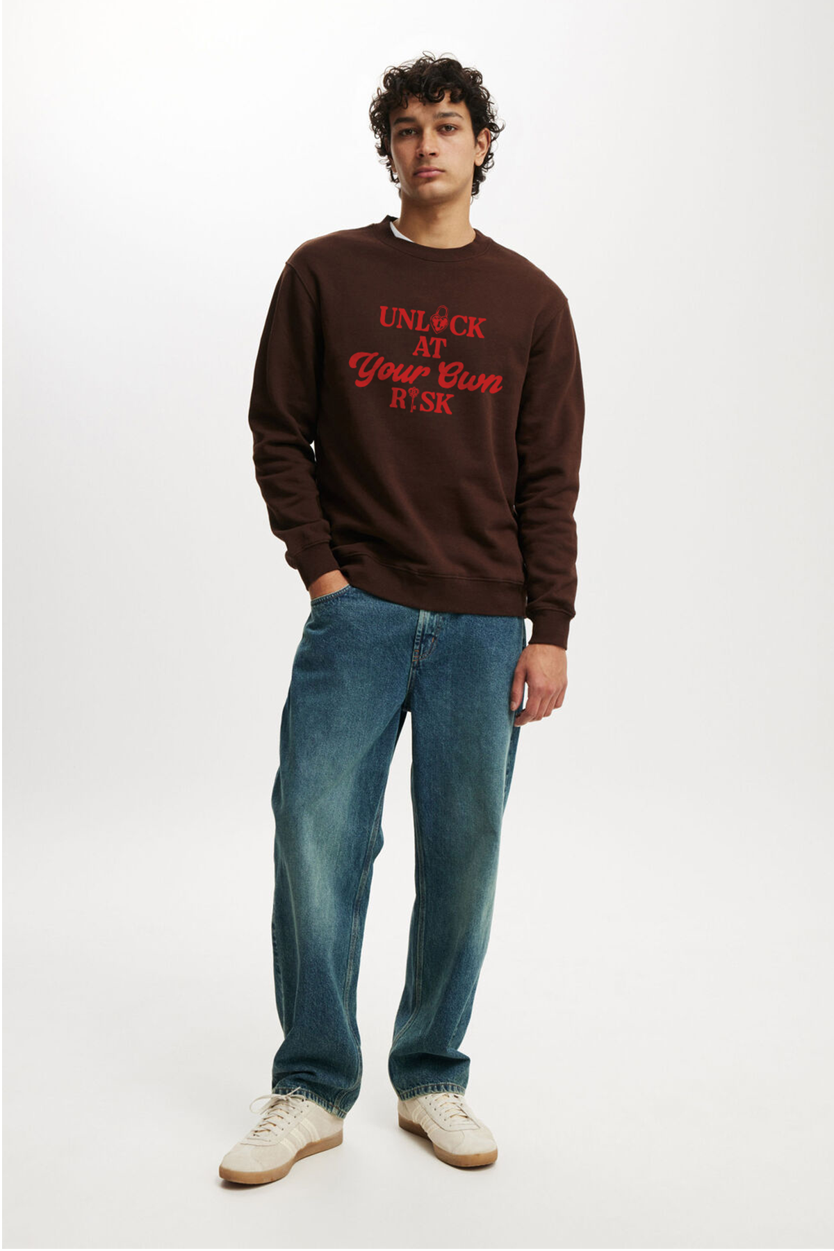 Unlock At Your Own Risk Brown Oversized Sweatshirt