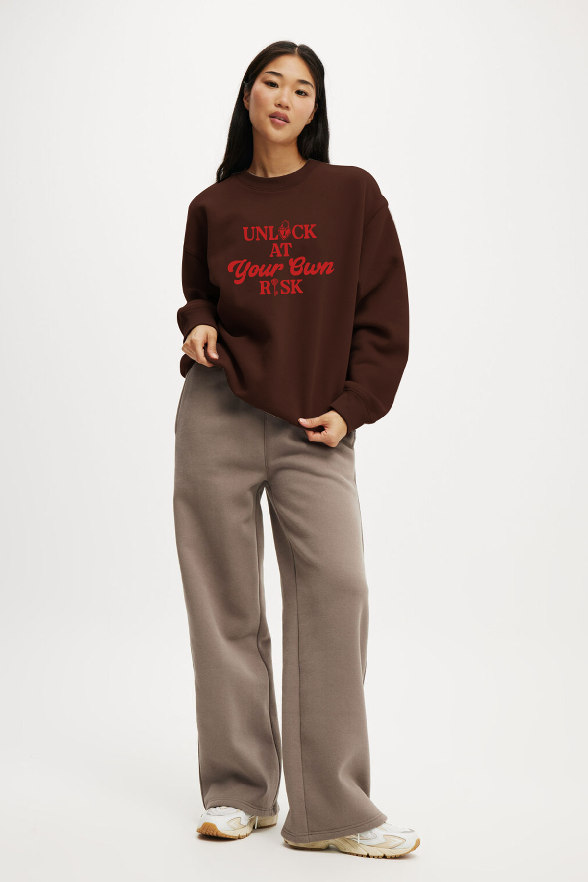 Unlock At Your Own Risk Brown Oversized Sweatshirt