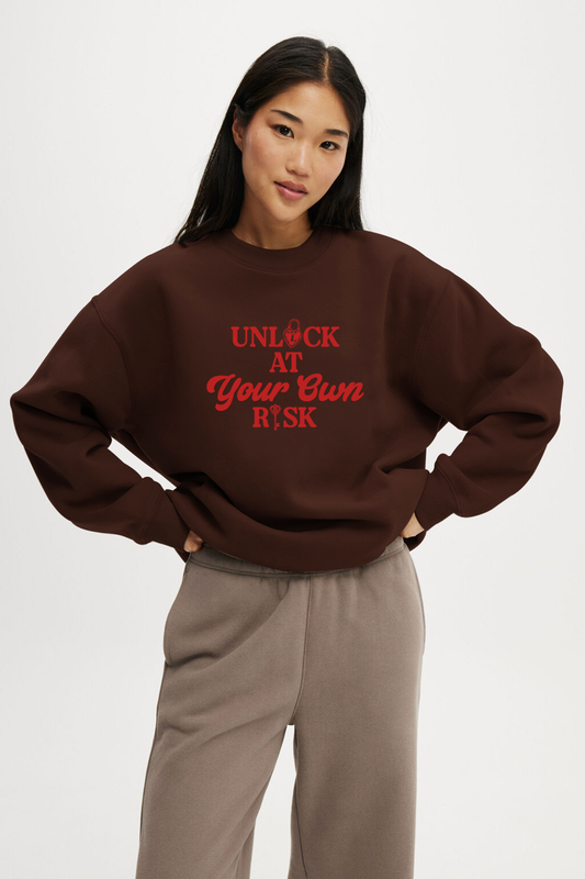 Unlock At Your Own Risk Brown Oversized Sweatshirt