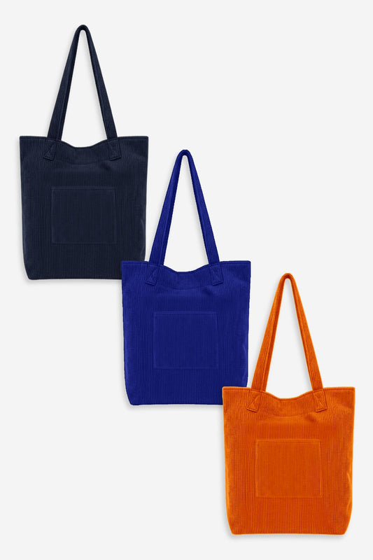 Navy Blue Corduroy Tote Bag+ Royal blue Corduroy Tote Bag + Orange Corduroy Tote Bag (Combo of 3)