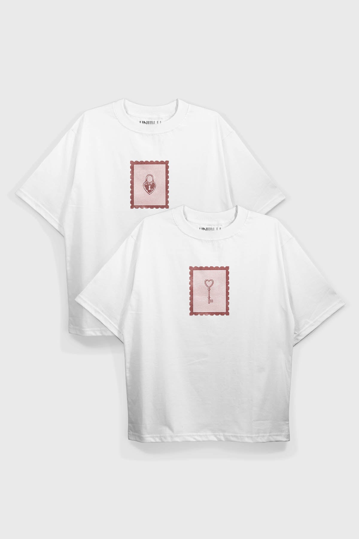 Heart & Key- White Couple Oversized T-Shirts (Combo of 2)