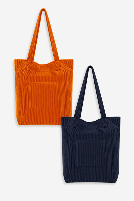 Orange Corduroy Tote Bag+ Navy blue Corduroy Tote Bag (Combo of 2)