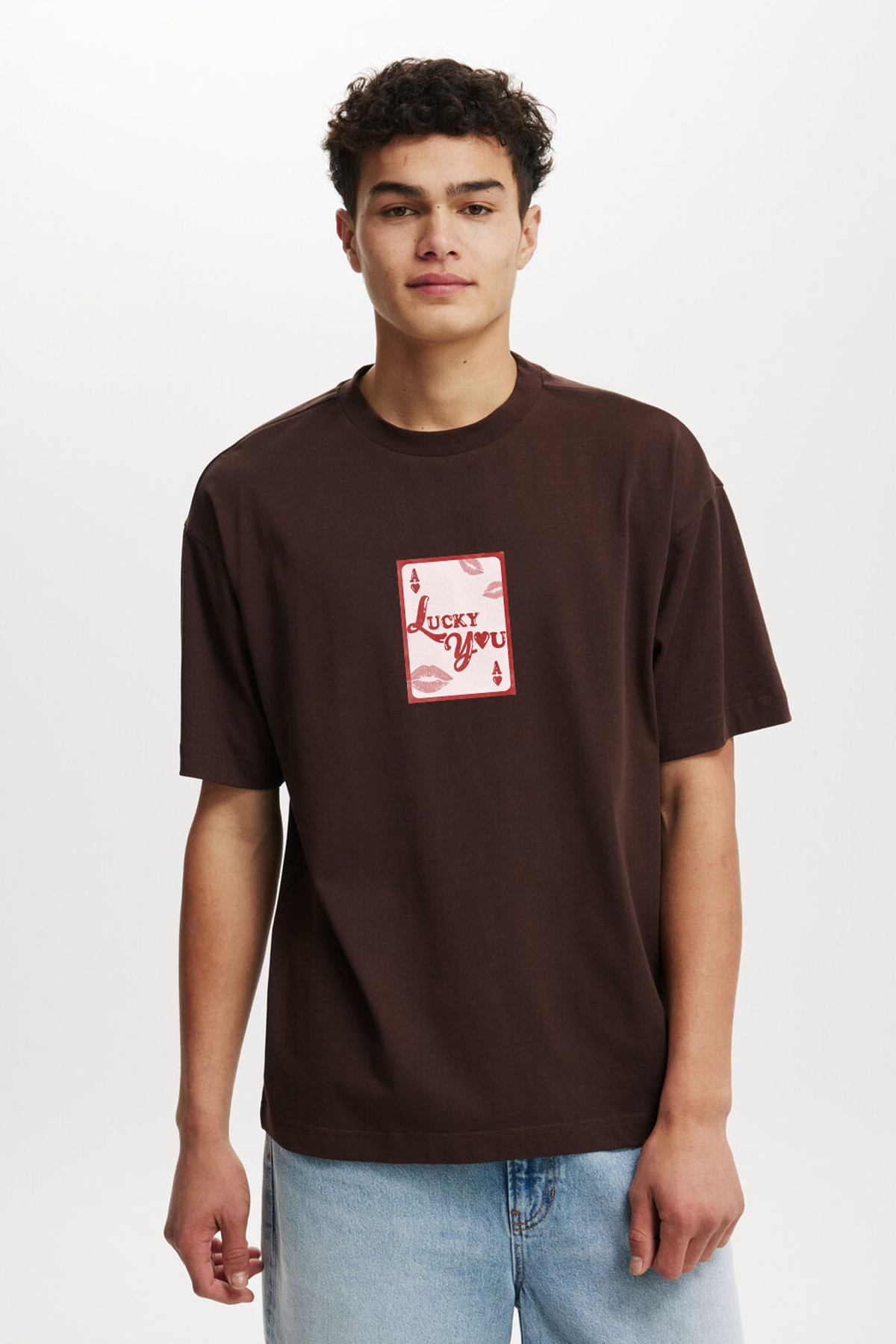 Lucky You Brown Oversized T-Shirt